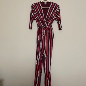 Express, Size XS, Striped Jumpsuit with Matching Belt and Pockets.